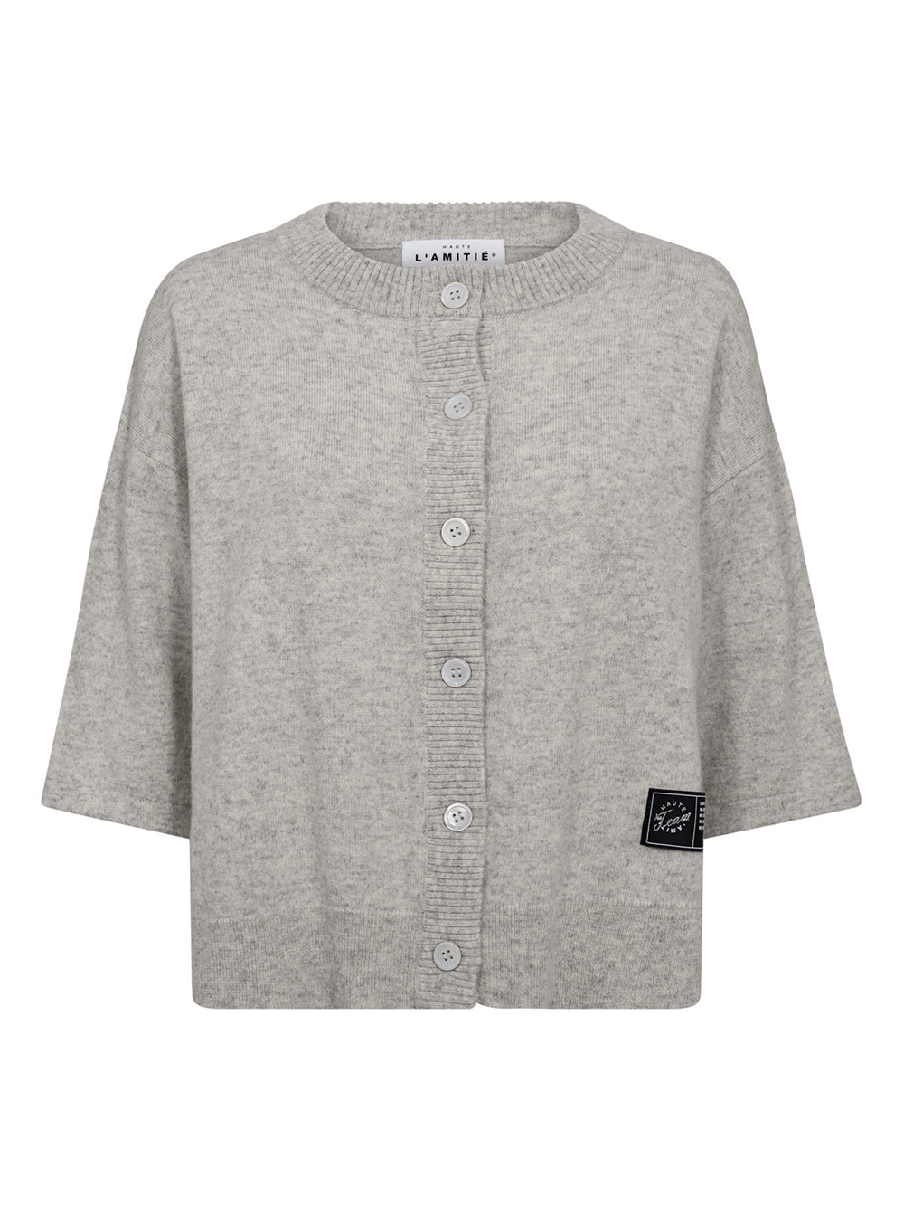 Cash Short Sleeve Knit Cardigan Pearl Melange