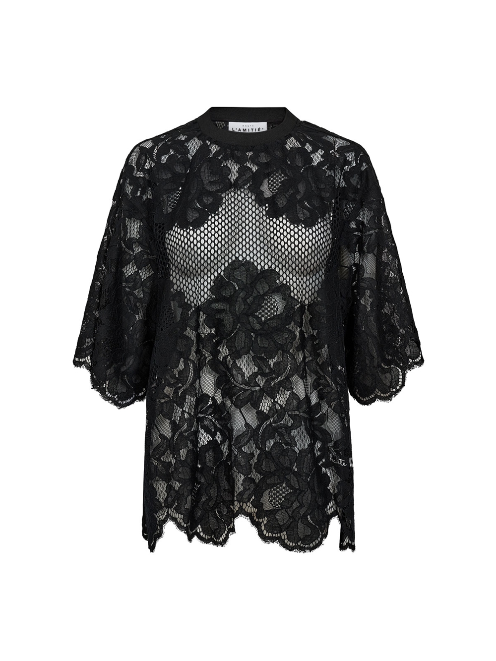 Curvey Lace Hem Tee Black