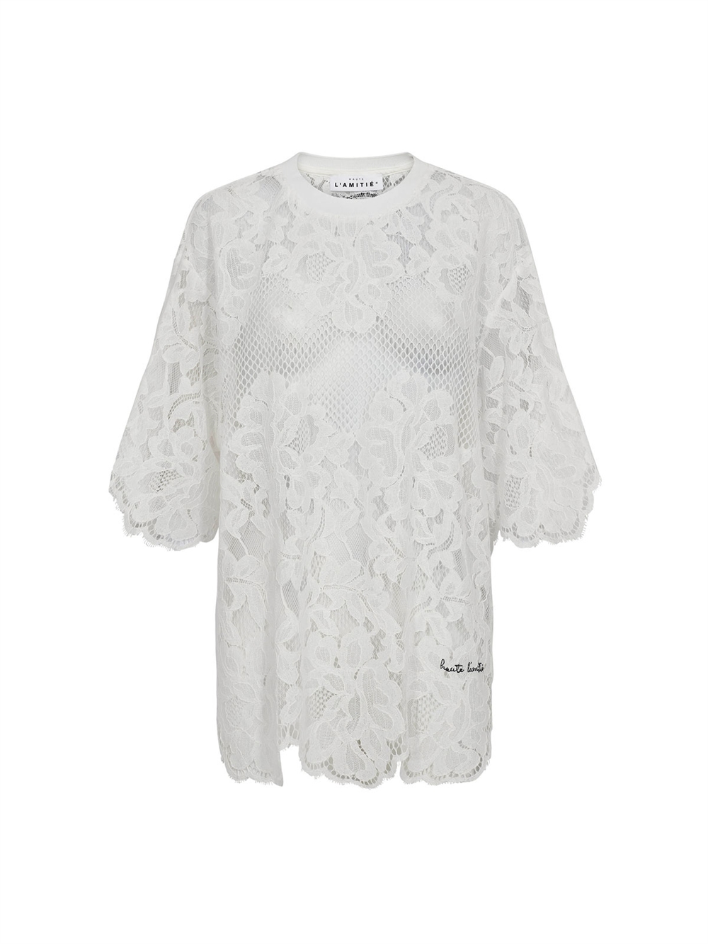 Curvey Lace Hem Tee Off White
