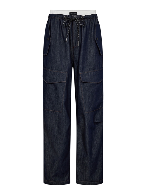 Denim Cargo Pull On Trouser Bukser Dark Denim