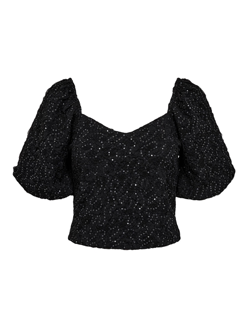 Dazzy Crease Sequin Top Black