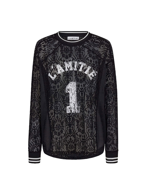 Lace LS Football Blouse Black