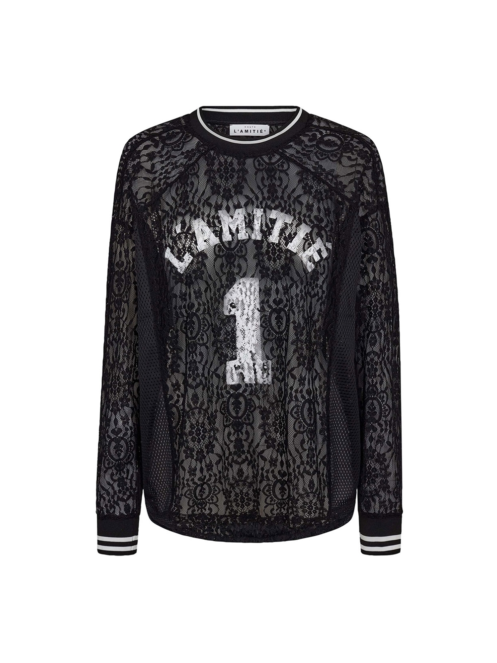 Lace LS Football Blouse Black