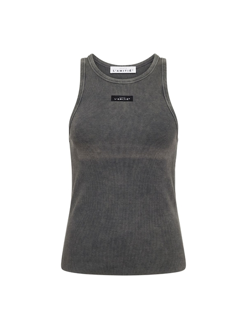 Acid Rib Badge Tank Top Black Acid Wash