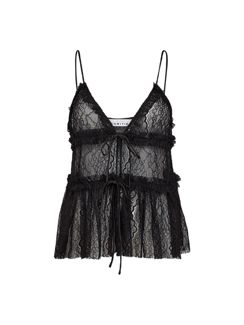 New Lace Tie Top Black