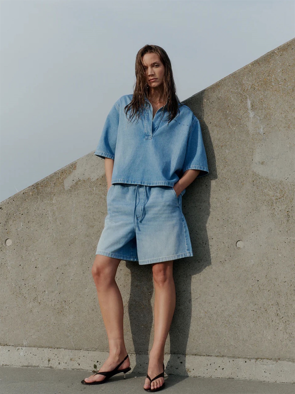 Opera Tie Shorts Wash Lille Denim Blue