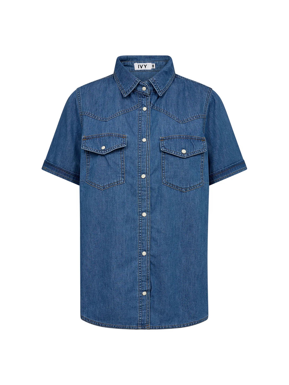 Ora Short Sleeve Skjorte Mid Blue Denim